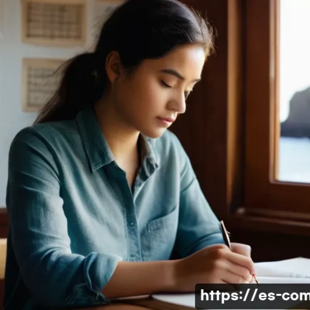 작곡가의 창작 도전과 발전 - **Prompt:** A female composer in her late 20s, dressed in a comfortable yet stylish long-sleeved top...