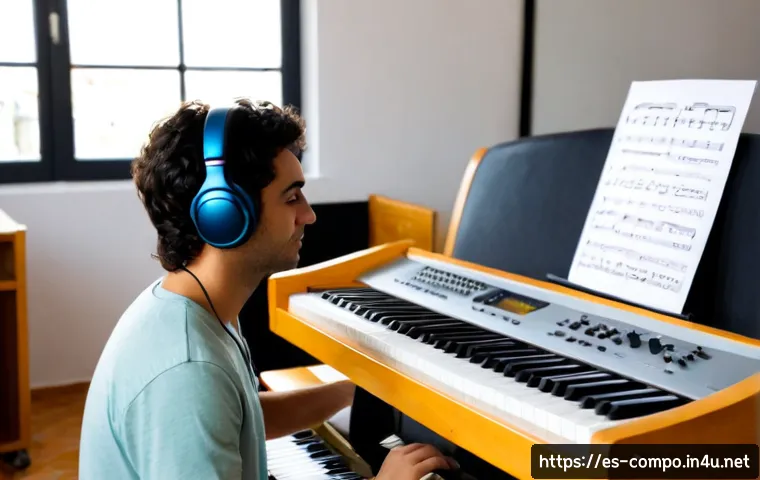 작곡가 실무 교육 과정 - Photorealistic music composition workshop in a bright contemporary studio in Madrid, diverse adult s...