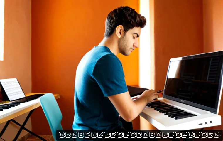 Home 17 작곡가 커리어 패스 - Photorealistic career-path scene for a music composer in a Spanish-speaking city: confident young ad...